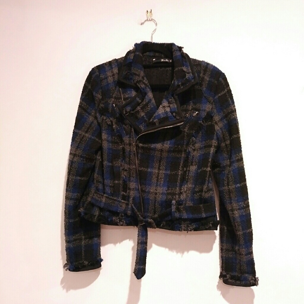 Miss Me Blue and Black Plaid Pea Coat